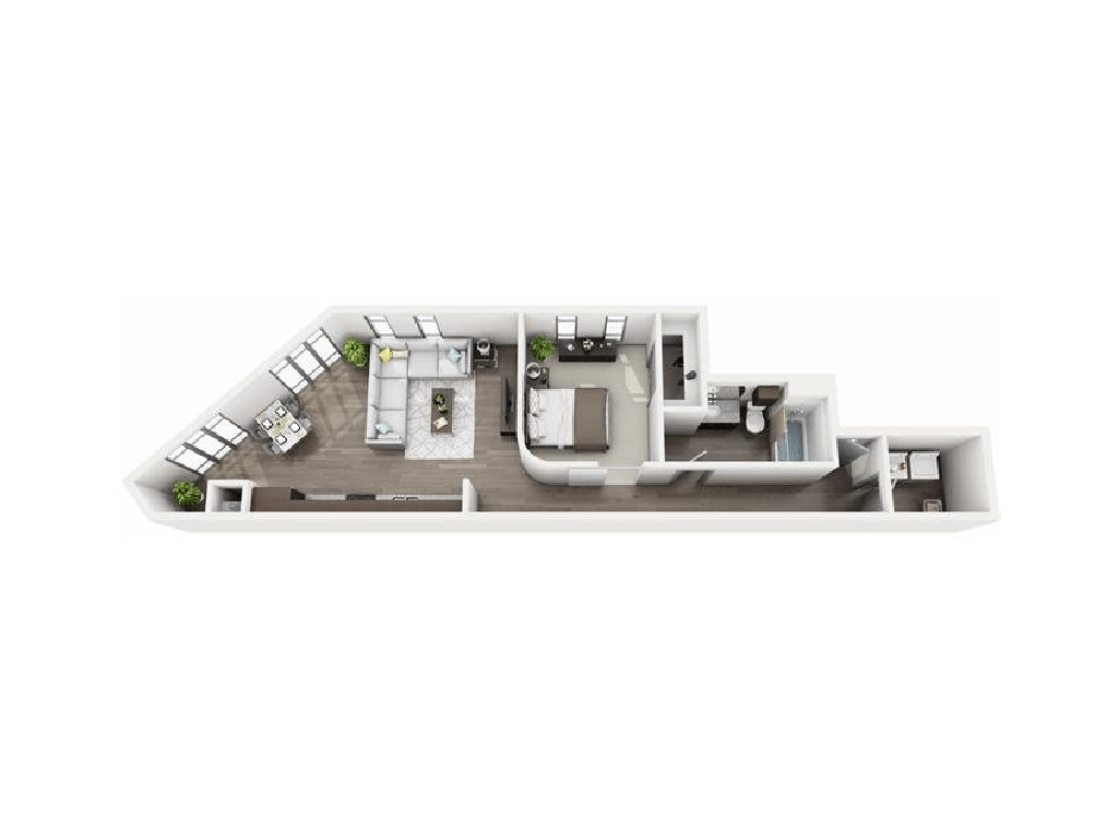 Floor plan for 1 bed, 1 bath, 798 sqft
